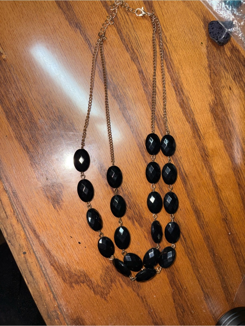 Layered Black Faceted Bead Necklace with Gold Chain 10 1/2 inches